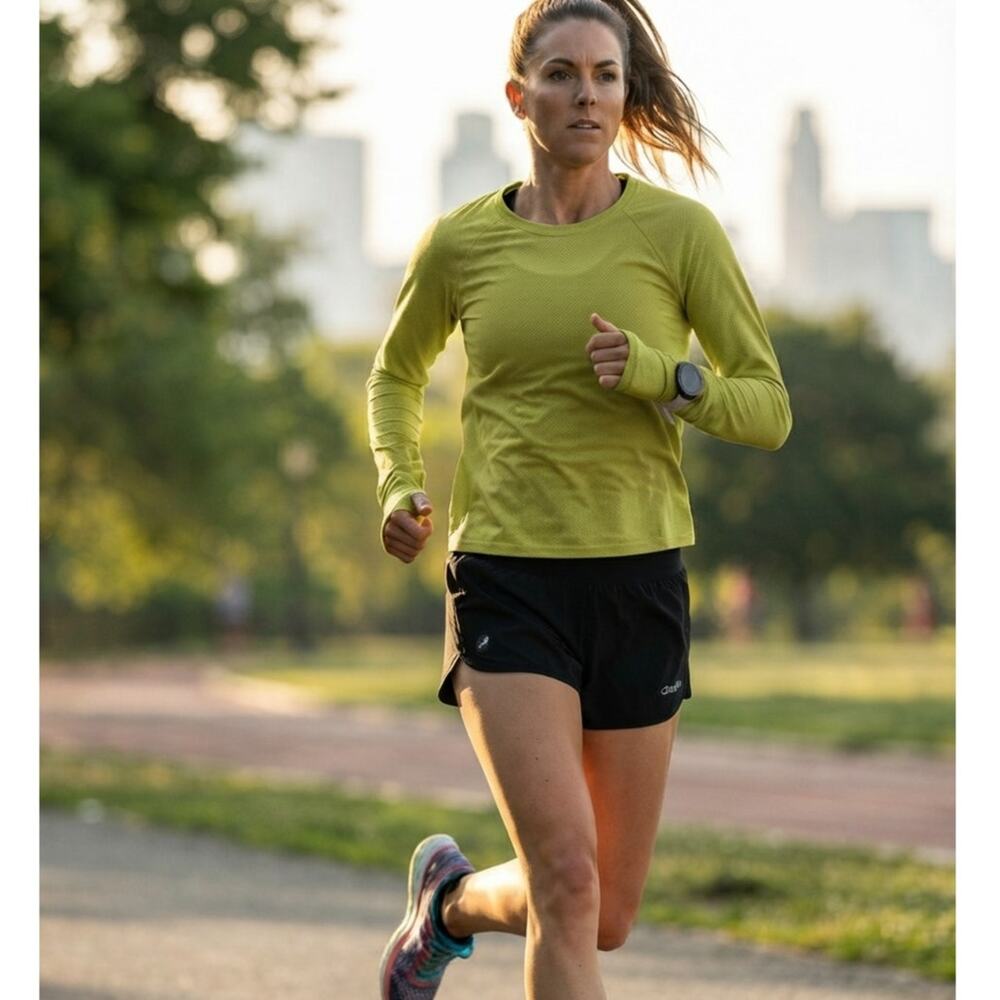 Oiselle Flyout Performance Chartreuse Lime Long Sleeve Running Top Shirt M